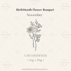 Flor do mês de nascimento SVG |Flor Svg |Flores de nascimento Svg |Arquivos Svg florais |Buquê do mês de nascimento |Crisântemo svg |Flor de novembro |Svg de aniversário