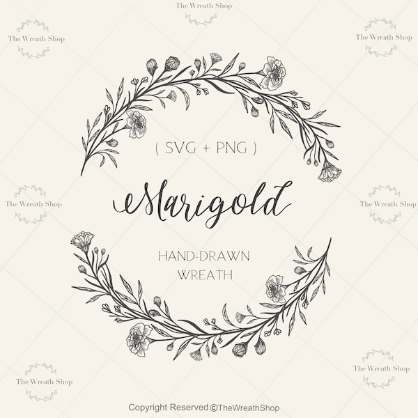 Marigold Wreath Svg | Floral Wreath Svg | Wreath Svg | Marigold Svg | Flower Svg | Spring Svg | Floral Svg |Wedding Svg |Commercial use svg