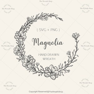 Couronne florale SVG | Magnolia Wreath SVG | Fleur Svg | Couronne Svg | Couronne de fleurs SVG | | Svg de printemps Magnolia Svg | | d’amour Svg Cricut Svg