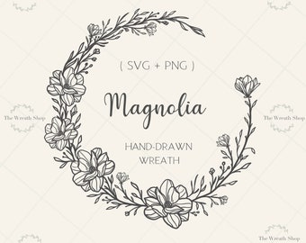 Magnolia Floral Wreath SVG: Hand-Drawn Spring Design (SVG + PNG)