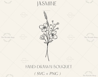Jasmine Flower Bouquet SVG: Hand-Drawn Floral Clipart (SVG + PNG)