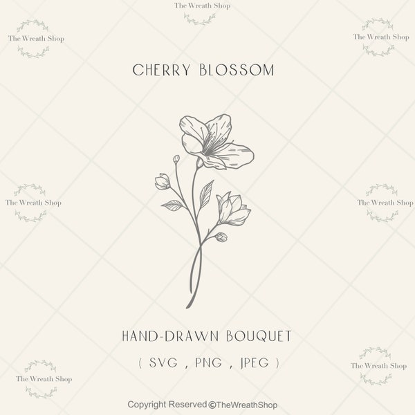 Cherry Blossom Svg | Cherry Blossom png | Sakura svg | flower svg | floral svg | spring svg | tattoo svg | botanical svg |flower bouquet svg