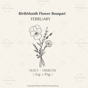 Flor do mês de nascimento SVG | Flor SVG | Flores de Nascimento Svg | Pacote Floral Svg | Buquê de mês de nascimento | SVG violeta | prímula svg |Flor de fevereiro
