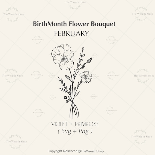 BirthMonth Flower SVG | Flower Svg | Birth Flowers Svg | Floral Svg Bundle | BirthMonth bouquet | Violet svg | primrose svg |February flower