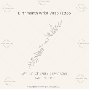 Geburtsmonat Blume Handgelenk Wrap rund Tattoo, Geburtsmonat Blume svg, Mai Blume Tattoo, floral svg, Geburtsblume svg, digitaler Download