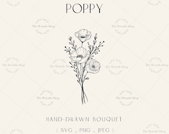 Poppy svg | flower svg | floral svg | flower bouquet svg | wildflower svg | bouquet svg | poppy clipart | botanical svg | floral tattoo svg