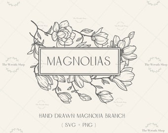 Magnolia Floral Frame SVG: Hand Drawn Botanical Design (SVG, PNG, Jpeg)