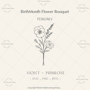 Flor do mês de nascimento SVG | Flor SVG | Flores de Nascimento Svg | Pacote Floral Svg | Buquê de mês de nascimento | SVG violeta | prímula svg |Flor de fevereiro