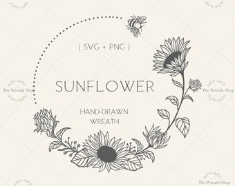 Sunflower wreath Svg | Bee Wreath svg | Wreath Svg | Sunflower svg | Bee Svg | Flower Svg | Floral Wreath Svg | Circle Frame Svg |Cricut svg
