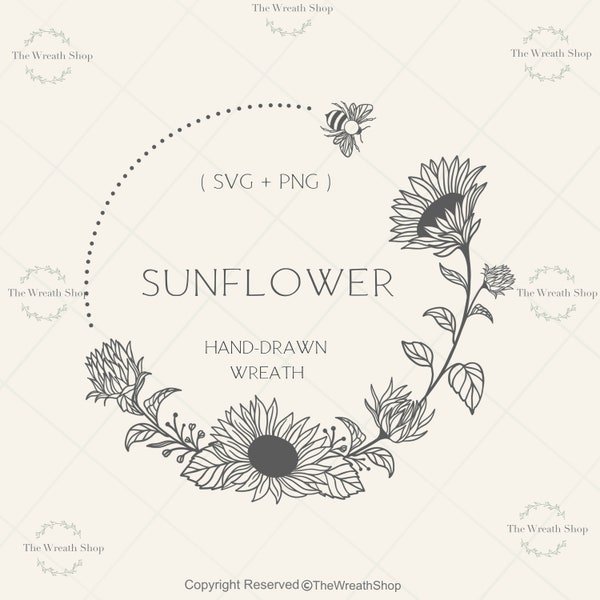 Sunflower wreath Svg | Bee Wreath svg | Wreath Svg | Sunflower svg | Bee Svg | Flower Svg | Floral Wreath Svg | Circle Frame Svg |Cricut svg