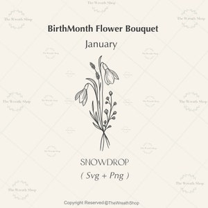 NacimientoFlora de Mes SVG / Flor Svg / Flores de Nacimiento Svg / Floral Svg / Bouquet svg / NacimientoMenso ramo / Gota de nieve svg / Flor de enero / Cumpleaños svg