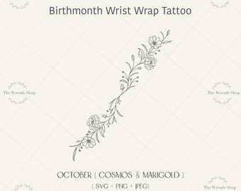 October Birth Flower Tattoo Design: Cosmos & Marigold (Digital Download SVG/PNG/JPEG)