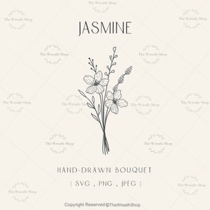 Jasmim SVG | flor svg | florais svg | buquê de flores svg | flores silvestres svg | buquê | Clipart de jasmim | SVG botânico | tatuagem floral svg