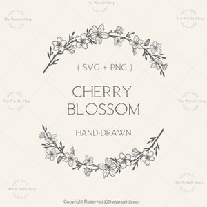 Grinalda de flor de cerejeira SVG | Coroa de flores SVG | Guirlanda floral Svg | Monograma SVG | Magnólia Svg | Coroa minimalista | Uso comercial Svg