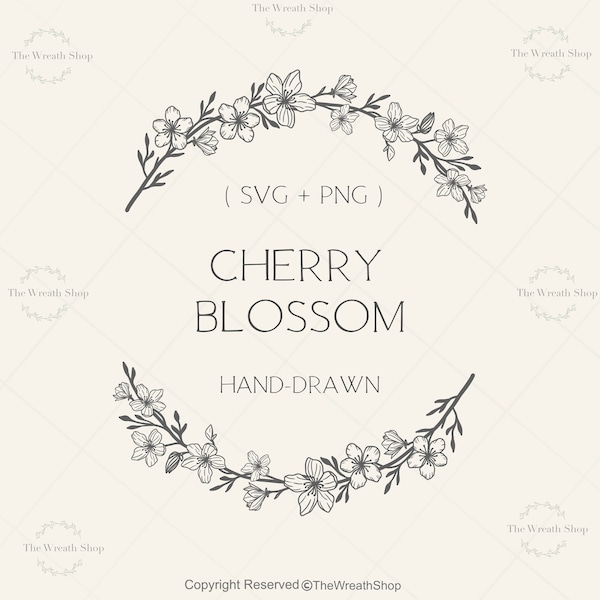 Cherry Blossom Wreath SVG | Wreath Svg | Floral Wreath Svg | Monogram SVG | Magnolia Svg | Minimalist Wreath | Commercial use Svg