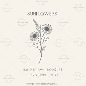 Bouquet de tournesol, tournesol Svg, Svg bouquet, fleur, Svg floral, clipart fleur, tatouage floral svg, fichier svg pour cricut, svg