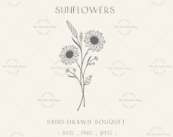 Sunflower Bouquet , Sunflower Svg, Bouquet Svg, Flower Svg, Floral Svg, Flower clipart, floral tattoo svg, svg file for cricut, svg