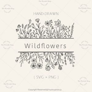 Bordure florale svg | Cadre floral svg | Fleur sauvage svg | Split monogramme svg | fleur svg | monogramme floral svg | dessiné à la main svg | svg floral
