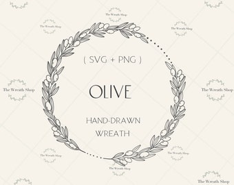Hand-Drawn Olive Wreath SVG: Botanical Wedding Design (SVG, PNG, Jpeg)