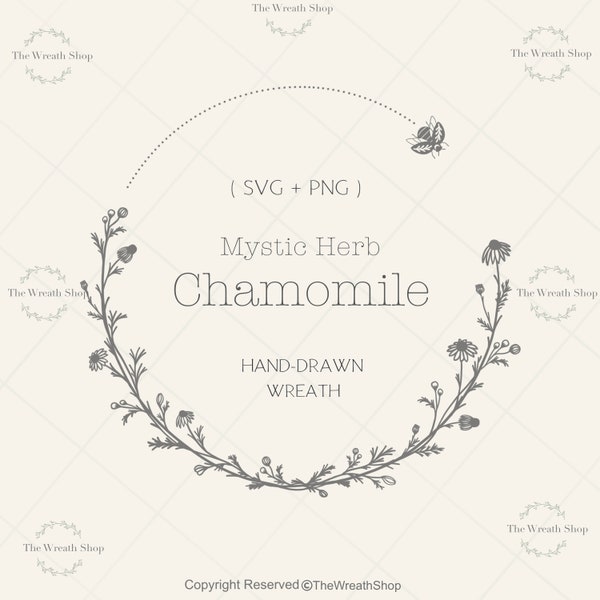 Chamomile Wreath Svg  | Wreath Svg | Herb svg | Bee Svg | Flower Svg | Floral Wreath Svg | Circle Frame Svg |Cricut svg | Wildflower svg