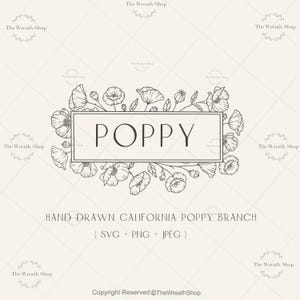 Bordure florale coquelicot design cadre Svg, cadre floral svg, svg monogramme split, svg coquelicot