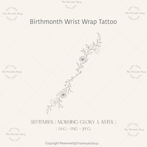 Birth month flower wrist wrap around tattoo, Birth month flower svg, September flower tattoo, floral svg, birth flower svg, digital download