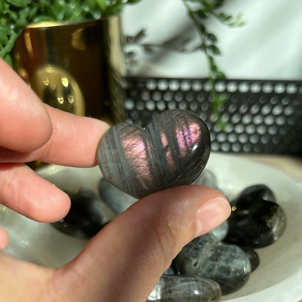 Rare Purple Pink Flash Rainbow Labradorite Heart | Pocket Stone | Spiritual Rock | Small rocks | AAA Quality