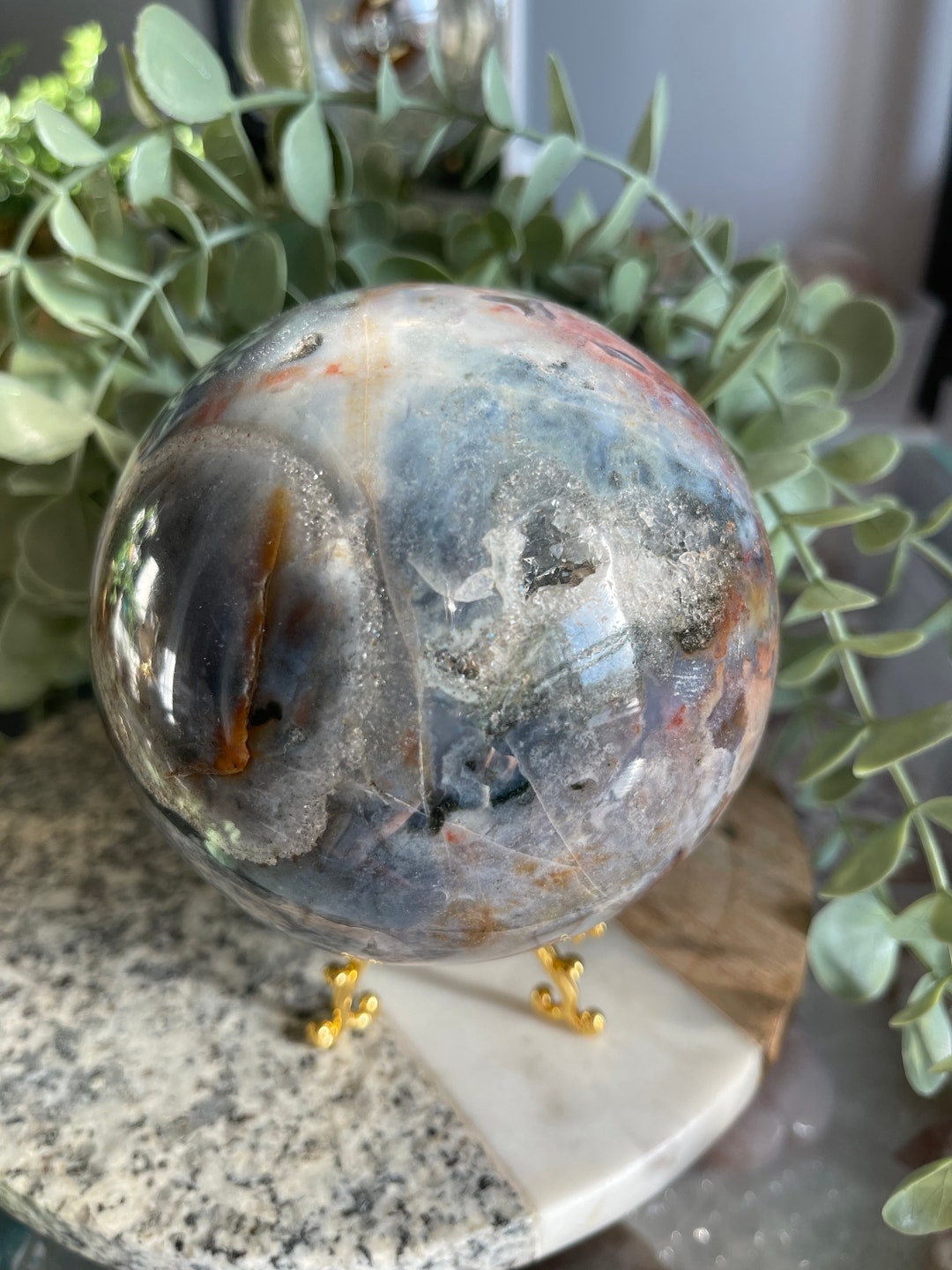 High Quality RARE Blue Ocean Jasper Sphere LARGE Natural Druzy Crystal ...