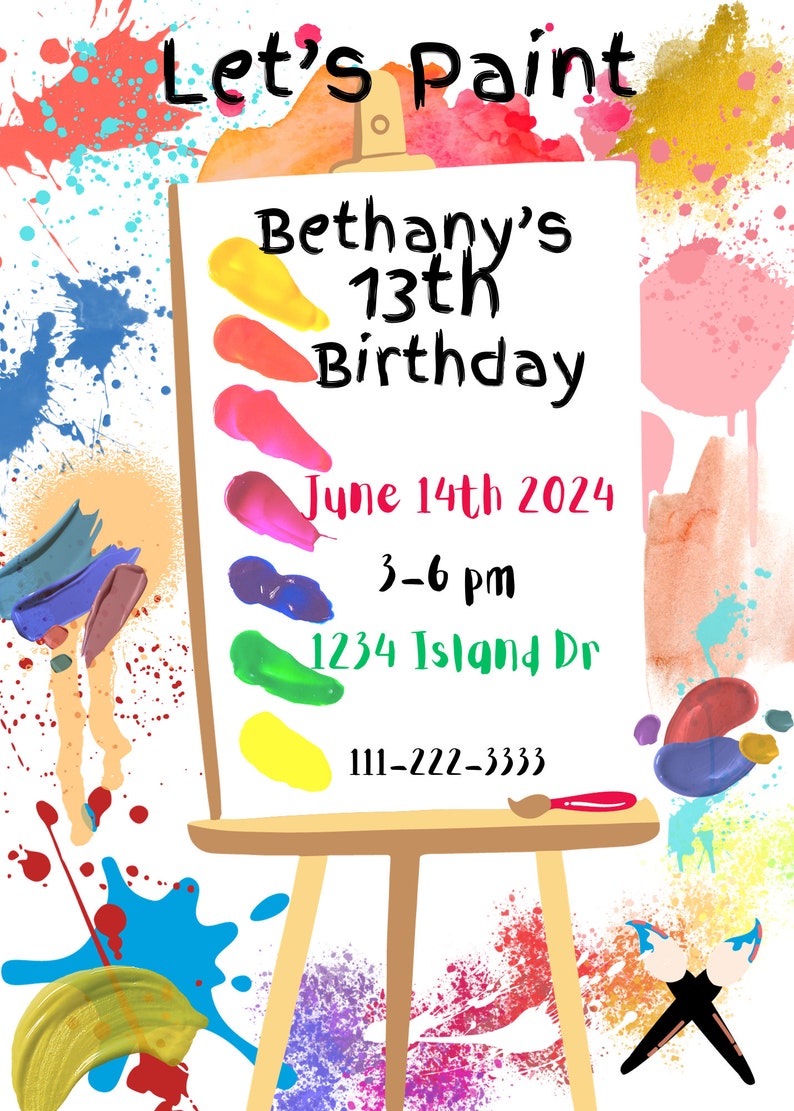 Paint Party Editable Template. Paint Party Lets Paint Birthday Party Invites Etsy