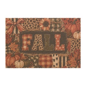 Paillasson patchwork d'automne | Tapis d'entrée automnal à carreaux citrouille et tournesol