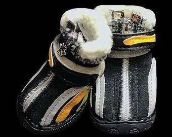 Dog Boots That Stay ON Waterproof Dog Boots Black Dog Shoes XXS-M - Breakaway Black Polar Fleece Lined Booties. Comes with 4!