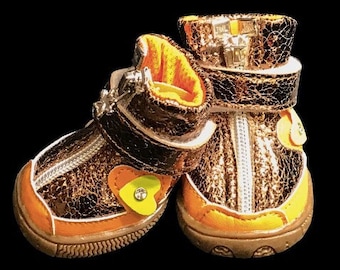 Dog Boots That Stay ON Waterproof Dog Boots Black Dog Shoes XXS-M - Gold/Copper - Copper Celeb Sparkle Booties. Comes with 4!