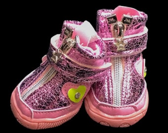 Dog Boots That Stay ON  Waterproof  Dog Boots  Pink Dog Shoes  XXS-M  Pink Diva Sparkle Booties. Comes with 4!