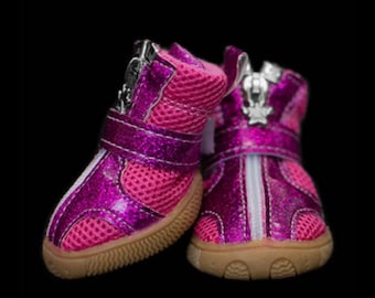 Dog Boots That Stay ON  Waterproof  Dog Boots  Purple Dog Shoes  XXS-M  Pink-Purple Haze Mesh Dog Booties. Comes with 4!