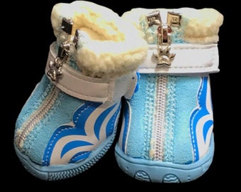 Dog Boots That Stay ON  Waterproof  Dog Boots  Blue Dog Shoes  XXS-M  Backstage Blue Polar Fleece Lined Booties. Comes with 4!