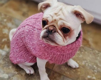 Pink Hand-Knitted Wool Dog Turtleneck | Soft Winter Sweater for Small Dogs, Dachshund & Chihuahua Fit (XXS–XXL)