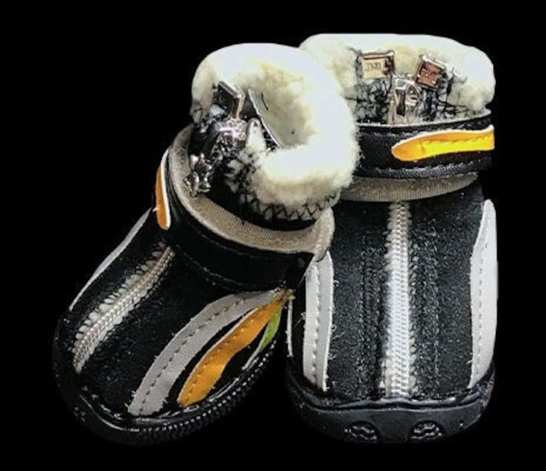 Dog Boots That Stay ON Waterproof Dog Boots Black Dog Shoes XXS-M Breakaway Black Polar Fleece Lined Booties. Comes with 4 image 1