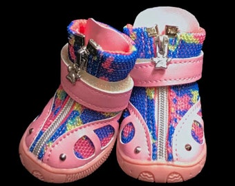 Dog Boots That Stay ON  Waterproof  Dog Boots  Pink Dog Shoes  XXS-M  Pink Camo Studs Vegan Leather Booties! Comes with 4!