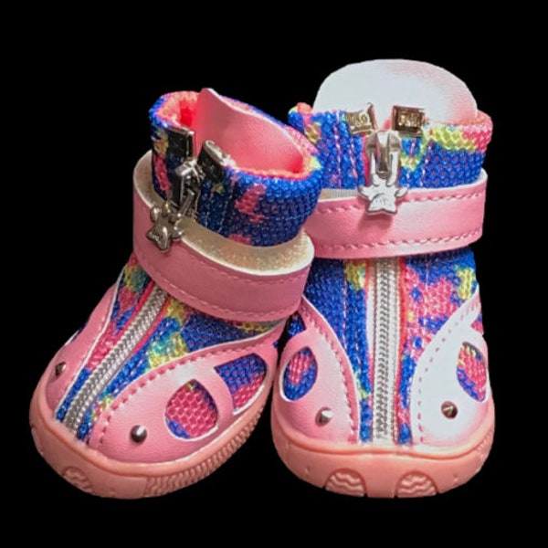 Dog Boots That Stay ON  Waterproof  Dog Boots  Pink Dog Shoes  XXS-M  Pink Camo Studs Vegan Leather Booties! Comes with 4!