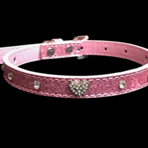 Pink Heart Rhinestone Shimmer Dog Collar, Summer/Fall Collection & High Quality Pet Collar! Exclusive Design with FREE HEART CHARM!!