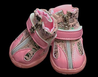 Dog Boots That Stay ON  Waterproof  Dog Boots  Pink Dog Shoes  XXS-M  Pink Iridescent Shimmer Winter Booties. Comes with 4!