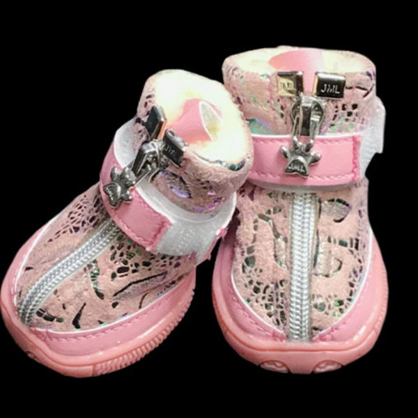 Dog Boots That Stay ON - Waterproof  Dog Boots  Pink Dog Shoes  XXS-M  Pink & Silver Shimmer Booties! Comes with 4!