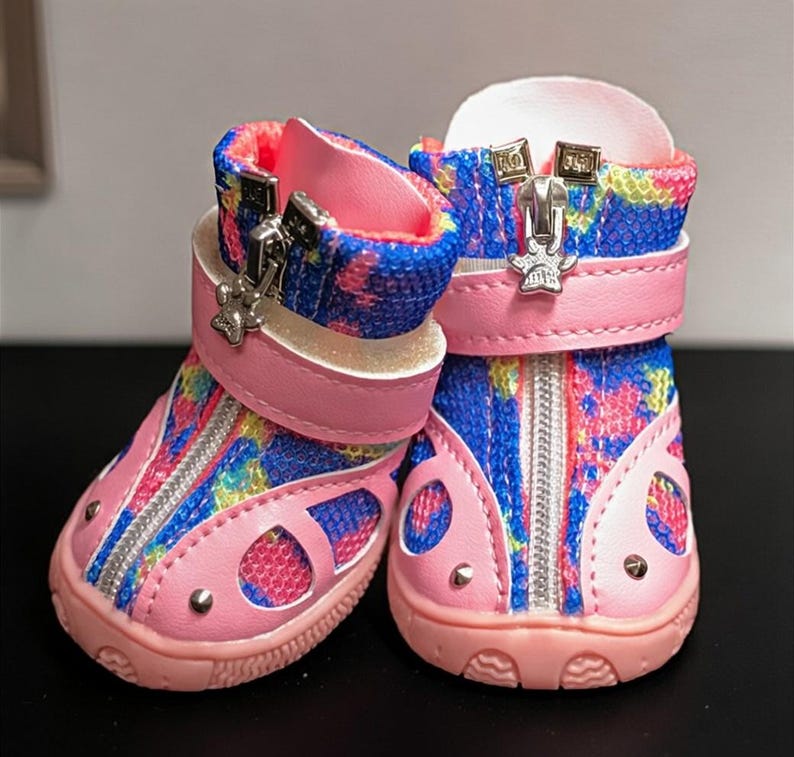 Dog Boots That Stay On – Waterproof Non-Slip Dog Shoes, Pink Camo Paw Protection Booties (Set of 4, XXS-L) image 1