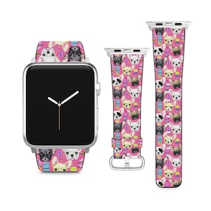 Pulseira de cachorro francês e macaron para Apple Watch iWatch Series SE 9 8 7 6 5 4 3 2 1 Ultra, 38 mm 40 mm 41 mm 42 mm 44 mm 45 mm 49 mm