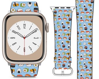 Tema de comida de sushi kawaii para pulseira de relógio Apple iWatch para série SE 9 8 7 6 5 4 3 2 1 Ultra, 38 mm 40 mm 41 mm 42 mm 44 mm 45 mm 49 mm