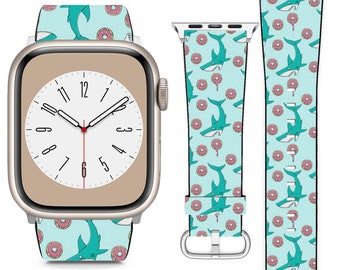 Design de tubarões e donuts para Apple Watch Band iWatch Strap para série SE 9 8 7 6 5 4 3 2 1 Ultra, 38mm 40mm 41mm 42mm 44mm 45mm 49mm