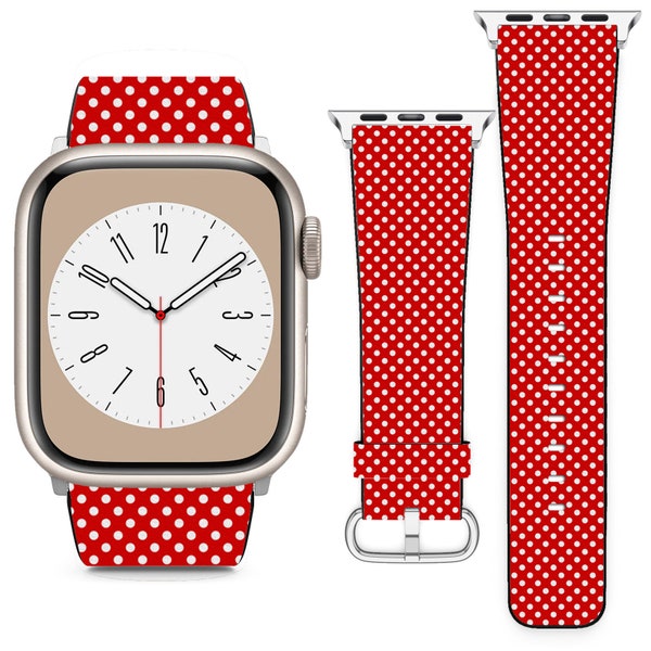 White Polka Dot On Red For Apple Watch Band iWatch Strap For Series SE 9 8 7 6 5 4 3 2 1 Ultra, 38mm 40mm 41mm 42mm 44mm 45mm 49mm