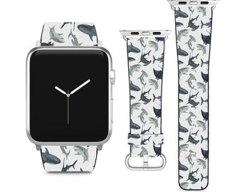 Watercolor Shark Theme For Apple Watch Band iWatch Strap For Series SE 9 8 7 6 5 4 3 2 1 Ultra, 38mm 40mm 41mm 42mm 44mm 45mm 49mm