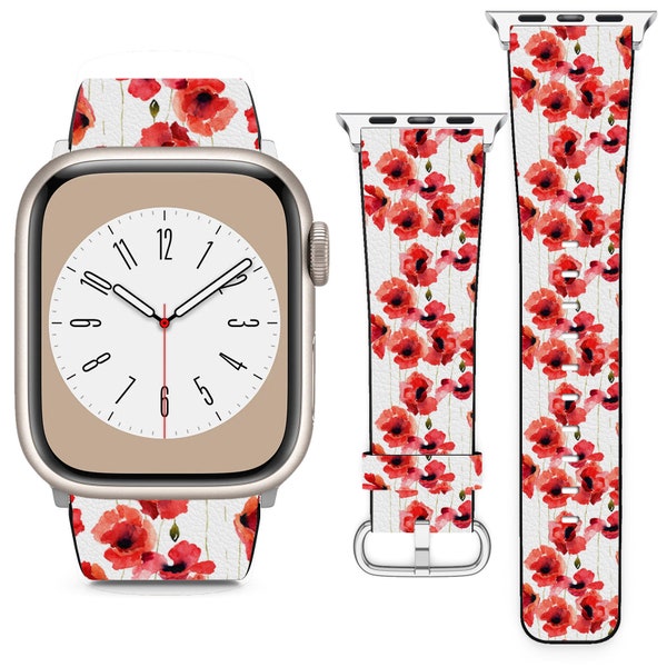 Motif fleur de pavot aquarelle pour bracelet Apple Watch Bracelet iWatch pour série SE 9 8 7 6 5 4 3 2 1 Ultra, 38 mm 40 mm 41 mm 42 mm 44 mm 45 mm 49 mm