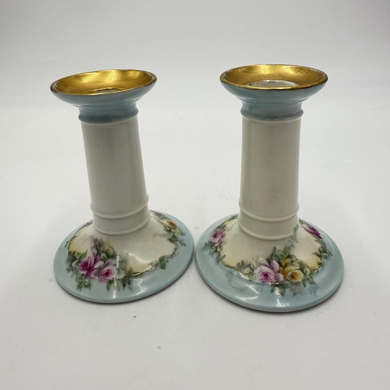 Antique Limoges France W.G. & Co Porcelain Pink Roses Candle